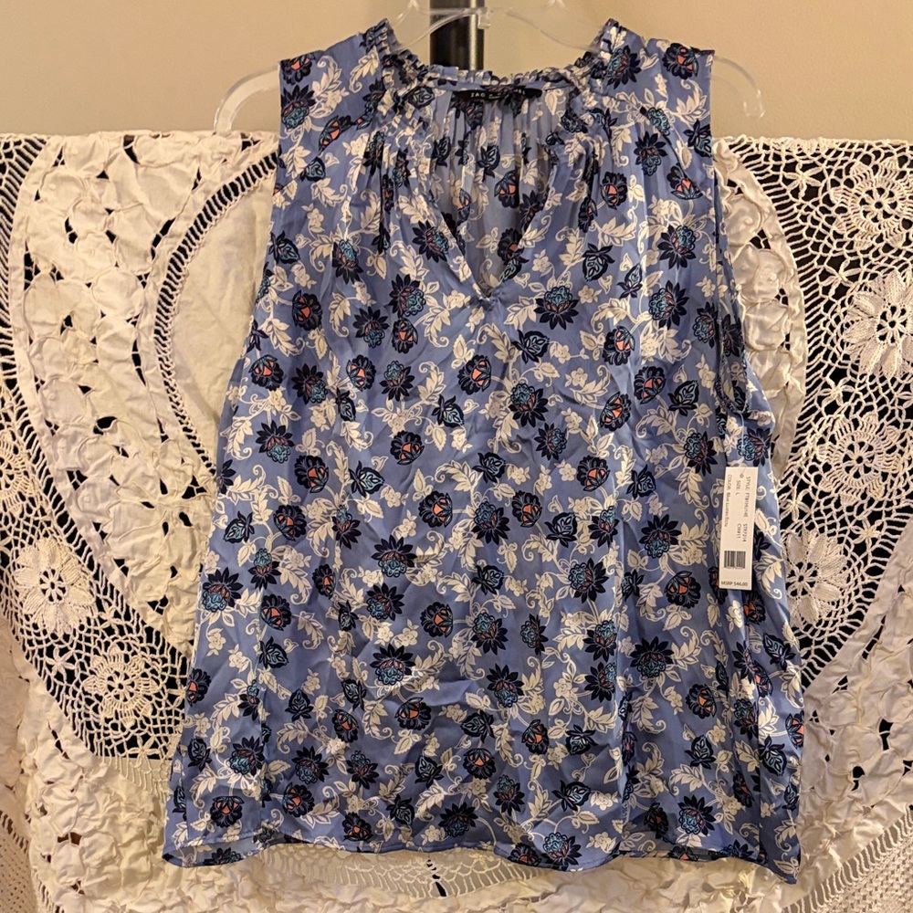 Zac & Rachel NWT Floral Sleeveless Top - Blue Size Large
